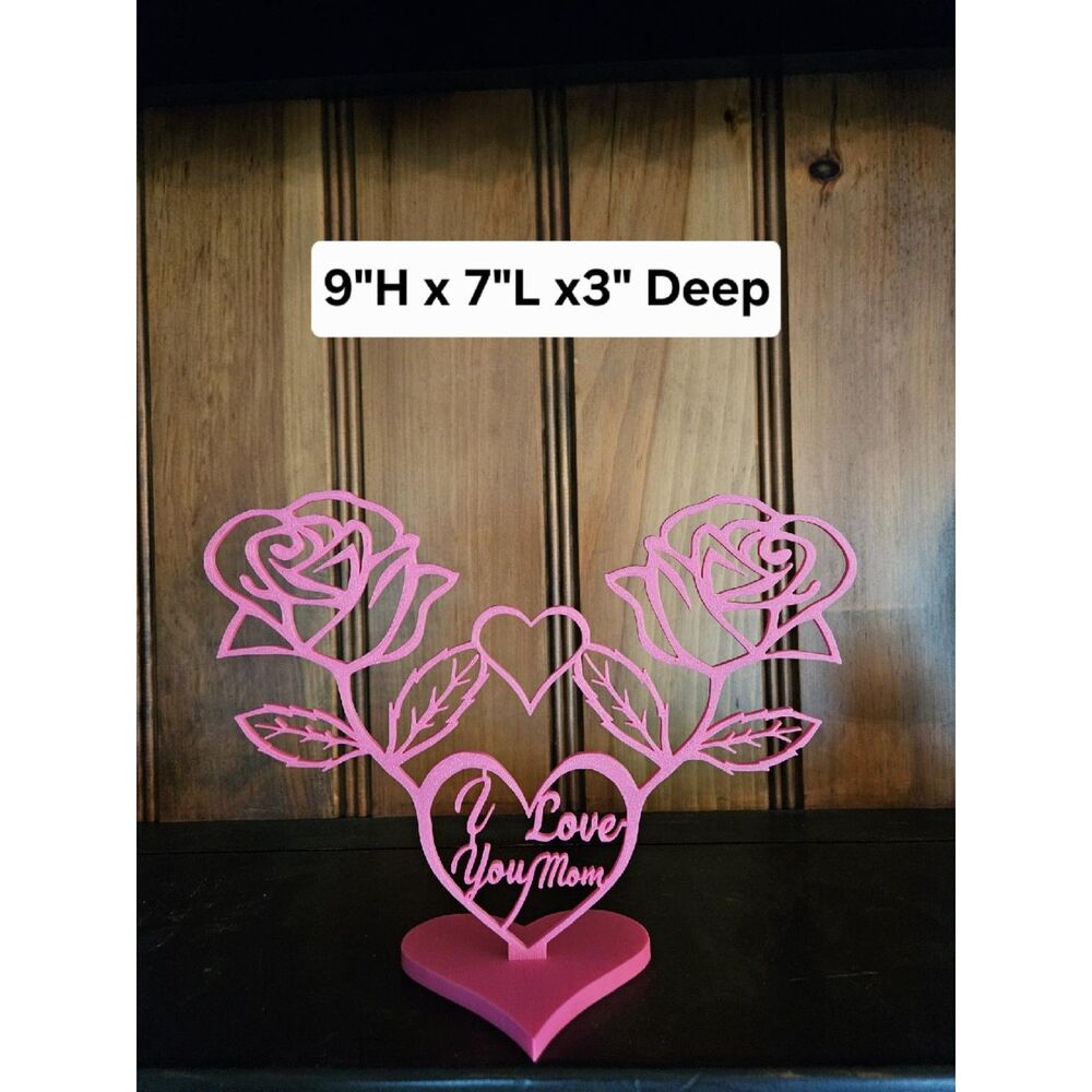 Custom 3D Printed "I Love You Mom" Rose Tabletop Sign – Brand New!